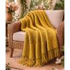 B O S A L O N I HOME Plaid coperta arredo 127x172 cm - Leggera e morbida - Per divano e poltrona - Stile elegante primavera estate - (Giallo Senape)