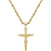 WATEFOER Collana Croce da Uomo, Catena Placcata Oro 18K con Ciondolo Crocifisso, Ciondolo Croce Cattolica di Gesù Regalo Religioso per Pasqua Festa del Papà Natale