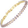 RIZILIA Bracciale Tennis Donna di Impatto con Ametista Viola CZ Taglio Marquise 3mm Placcato Oro Giallo 14K, Base 16,5cm + Estensori 1,5/2,5cm fino a 18-19cm, Confezione Regalo