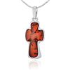 AMBEDORA Collana Croce D'ambra, Argento Lucido, Ambra Baltica Color Cognac, Ciondolo D'argento a Croce D'ambra R con Catena