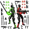 PEKOIU T13 Action Figure Set (Assembly completato), Hiros 13 Toy Robot Multi-giunto stampato in 3D, Titan 13 Figura d'azione, decorazioni desktop per gli amanti del gioco giocattoli (Verde rosso nero)