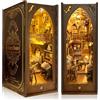 MOJINO DIY Book Nook Kit Case delle bambole, MOJINO Reggilibri Scaffale Inserto Decorazione con fogli di polvere plug-able con luce LED, 3D Kit di Costruzione di Modellini in legno