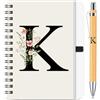 BBTO Set di Quaderno e Penna Personalizzati con Iniziale K, Quaderno a Spirale Floreale B6 con Penna in Bambù Lettera Regalo per Donne e Uomini Natale Compleanno San Valentine Amica Collega Maestre
