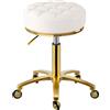 XCRFKGW Sgabello Rotolante Girevole Dorato, Altezza Regolabile 43-55 cm, PU Pelle Sedia con Ruote, Telaio Placcato Oro, Girare Sedia per Cura dei Piedi, Tatuaggi (Bianco)
