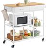VASAGLE Isola da Cucina Mobile con Ruote, Carrello da Cucina, 45 x 98,7 x 90 cm, Portasciugamani, 2 Cassetti, 2 Ganci, per Sala da Pranzo, Rovere Beige e Bianco Opaco KKI010Y01