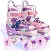 OihPar Pattini a Rotelle Bambina, 4 misure regolabili per bambina e bambino con ruote luminose, Perfetti per Bambini Principianti - Regalo di Compleanno per Bambini (Rosa, L)