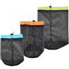 HLIWS 3 Nera borsa portaoggetti in Rete, Sacchetto di Maglia del Drawstring, Mesh Stuff Sack per Immagazzinaggio da Campeggio ed Escursione(Blu S + Arancione M + Verde L)