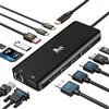 LIONWEI USB C Docking Station 3 Monitor 13 in 1 Hub USB-C con 2 HDMI 4K@60Hz, 8K@30Hz DisplayPort, VGA, 3 USB 3.1 10Gbps, PD 100W, Gigabit Ethernet, adattatore multi-monitor per MacBook Dell HP, nero