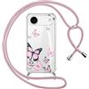 Yoedge Cover con Cordino per iPhone Air/iPhone 17 Air 6,5, Trasparente Aesthetic Disegni Farfalle Custodia con Collana Tracolla Laccio Collo, Sottile Silicone + PC Antiurto Protettiva Case,04