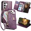 Ysnzaq Portafoglio Cover per Samsung Galaxy S26+ HY Viola | Motivo Floreale in Rilievo Libro Cover, Pelle PU Flip Case con Porta Carte, Laccio, Stand per Samsung S26 Plus
