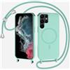 xinyunew Magnetica Cover con Cordino per Samsung Galaxy S26 Ultra,[Compatibile con MagSafe], Cover in Silicone, Regolabile Cordino da Collo Nylon Catena Collana Tracolla,verde chiaro