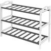 Relaxdays Scarpiera Relaxdays, H x L x P: 48 x 70 x 25 cm, bambù, 3 Ripiani, per 9 Paia di Scarpe, Grigio/Bianco