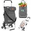 Sekey Carrello della Spesa Pieghevole con Funzione Saliscale, Carrello 3 in 1 con Borsa a Tracolla e 3 Ruote, Trolley Ideale per Anziani, Spesa e Campeggio - Grigio