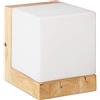Relaxdays Applique a Cubo, Lampada da Parete, Luce Calda, E27, Vetro Opalino, Legno, HLP: 15x12x15 cm, bianco/marrone