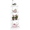 Relaxdays Scaffale Portafiori in Metallo, Fioriera Interno ad Angolo con 4 Mensole Porta Piante, 113,5x31x31 cm, Bianco