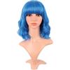 MapofBeauty 14 Pollice/35 cm Corto Wavy Bob Parrucche Con Frange Shoulder Lunghezza Ricci Parrucche Flat Bang Capelli Sintetico Parrucca (Misto Vivid Blu)