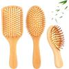 Hisdricus 3 Spazzole per Capelli Naturali in Bambù, Bambù Sostenibile con Massaggio Antistatico per il Cuoio Capelluto - Design Quadrato, Ovale & Mini Ovale per Capelli Secchi/Ondulati/Sensibili, Donna e Uomo