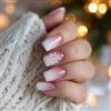 Viugex 24 Pezzi Natale Finti Unghie Medio Quadrati, Gradiente Rosa Unghie Incollare, Fiocchi di Neve Bianchi Glitter Press on Nails, Acrilico Copertura Completa Artificiale Capsule Unghie per Le Donne