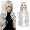Luxiremi Parrucca cosplay con frangia nera 32 pollici lunga argento per donne donne donne Halloween anime party
