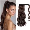 Gairyan 50cm Coda Capelli Extension Coda di Cavallo Mossi Posticci per Capelli Wrap Around Ponytail Extension Finta Estensione Sintetici Ondulati Ricci Lunghi per Donna, Marrone scuro&Auburn scuro