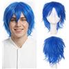 S-noilite Unisex Parrucca Corta Lisci Cosplay Anime Costume Capelli Coda Ondulata Parrucche Complete per Donne Uomini Maschili Halloween Festa in Maschera,Blu scuro