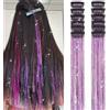 PORSMEER 12 clip per capelli in pennello per capelli da 20 pollici, 50 cm, con glitter colorati, per capelli, per donne, ragazze, bambini, viola