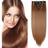 SEGO Extension per capelli con clip per capelli naturali, lisci, lisci, 8 strisce, 18 clip, extension per capelli sintetici, 58 cm, marrone chiaro