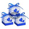 WADY Bomboniere Scatola Cuore Portaconfetti Porta Confetti Segnaposto Regalo con Il Nastro Raso 50pz (Bluette)
