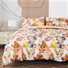 Jemiipee Set Copripiumino Floreale Colorato Letto Singolo Autunno Rami e Foglie, 1 x Copripiumino 150x220 cm e 1 x Federa 50x70 cm Completo Sacco Parure Letto Bohémien Microfibra Giallo Senape