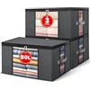 NEWSONA 3 Pezzi Contenitori Sottoletto 80L per Vestiti, Borse Salvaspazio Pieghevoli in Tessuto non Tessuto 120g con Doppia Finestra Trasparente Frontale e Laterale, Maniglie Rinforzate, Grigio