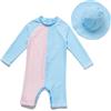 BONVERANO Costume Intero Neonato Manica Corta neonata Protezione UV 50+ (Blu-Rosa,9-12mesi)…