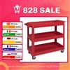 DURHAND Carrello da officina in acciaio DURHAND con 3 ripiani su ruote e maniglia - carico massimo 150 kg-83x76 cm rosso