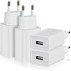 Jewan 4 Pezzi 5W Caricatore Presa USB, 5V/1A Alimentatore Caricabatterie USB Spina Charger Prese Spinotto Compatibile con iPhone Samsung Huawei Xiaomi (Bianco)