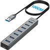 atolla Hub USB 3.0 a 7 porte con cavo da 100 cm, hub USB in alluminio con multiplo USB 3.0 5 Gbps dati e 5 V/3 V Type-C, splitter USB multiplo per PC portatile
