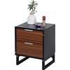 Relaxdays Comodino Relaxdays con 2 cassetti, HLP 50x40x33 cm, Effetto Legno, Gambe in bambù, Comodino, Marrone/Nero