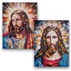 DRW Set 2 quadri Sacro Cuore di Gesù stile mosaico geometrico con cornice dorata 32x2x42 cm