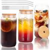 KITDAHOM 3 Bicchieri in Vetro con Cannuccia - Bicchiere con Cannuccia, 550 ml, Coperchio in Bambù, Canna e Spazzola, Vetro Borosilicato, per Caffè Freddo, Cocktail e Whisky