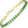 RIZILIA Bracciale Tennis Statement Donna con Zirconia Cubica Verde Smeraldo Taglio Marquise 3mm Placcato Oro Giallo 14K, Lunghezza 16,5cm + Estensori 1.5/2.5cm fino a 18-19cm, Scatola Regalo