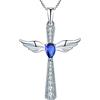 YL Collana Croce Ala d'Angelo 925 Argento pietra portafortuna di Settembre Spinello Blu Ciondolo Angelo Custode per Donna,Catena 45+3CM