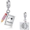 MiniJewelry Ciondolo a forma di libro aperto con matite, adatto ai braccialetti Pandora, con la scritta in inglese Knowledge is Power, I Love Reading, regalo di Natale e compleanno, gioiello ideale per figlia