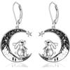Wasee Gatto Nero/4 Luglio/Pipistrello/Ragno/Zucca/Lupo/Coniglietto/Sole e Luna/Tartaruga/Corvo Orecchini Pendenti con Chiusura a Monachella in Argento Sterling 925 Orecchini Gotici di Natale Luna Gioielli