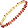 RIZILIA Bracciale Tennis Statement Donna con Zirconi 3mm Taglio Marquise Rubino Simulato Rosso Placcato Oro Giallo 14K, Base 16,5cm + Estensioni 1,5/2,5cm fino a 18-19cm, Confezione Regalo
