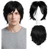 S-noilite Unisex Parrucca Corta Lisci Cosplay Anime Costume Capelli Coda Ondulata Parrucche Complete per Donne Uomini Maschili Halloween Festa in Maschera,Nero