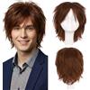 S-noilite Unisex Parrucca Corta Lisci Cosplay Anime Costume Capelli Coda Ondulata Parrucche Complete per Donne Uomini Maschili Halloween Festa in Maschera,Castano chiaro