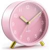 Jisile Sveglia analogica rosa per ragazze, silenziosa, in metallo, con luce notturna e dettagli in oro rosa, orologio da tavolo decorativo per cameretta dei bambini, adolescenti (rosa)