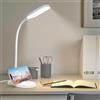 LQWELL® Lampada Da Scrivania A LED Da Studio Per Ufficio Domestico, Lampada Da Tavolo Da Lettura Flessibile Con Controllo Touch A Collo Di Cigno A 360° Con Supporto Per Telefono (Bianco)