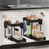 Braozaiw Organizer regolabile sotto il lavandino con cestini estraibili a 2 livelli e asta telescopica, per cucina, bagno, armadietto