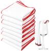 Behogan 8 panni lucidanti per bicchieri da vino, 40 x 60 cm, in microfibra per vetro, riutilizzabili, per la pulizia, per bicchieri da vino, senza aloni, in microfibra, colore bianco, con bordo rosso
