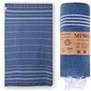 MyStilo Asciugamano per hammam in 100% cotone riciclato, sostenibile e naturale, asciugamano da sauna, telo doccia, asciugamano da bagno, asciugamano da yoga, petrolio, 100 x 200 cm, sultano (navy)