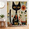 BREASOME Tenda Doccia Antimuffa Gatto Divertente 180 x 180 cm Tenda da Doccia Gatto Nero e Floreale Boho Tende Vasca da Bagno Impermeabile Lavabile Tessuto in Poliestere con 12 Ganci